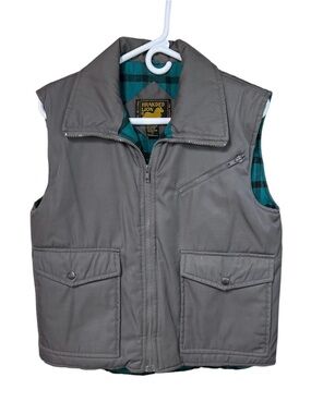 Branded Lion Gray Utility Vest Insulated Green Plaid Lined Mens SMALL
